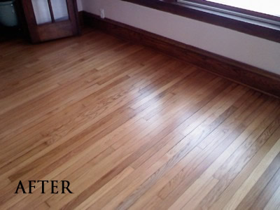 Refinished select red oak floor in historic 4-square