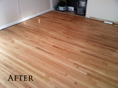 Removed carpet and glued-down parquet to refinish this original red oak hardwood floor in Iowa City