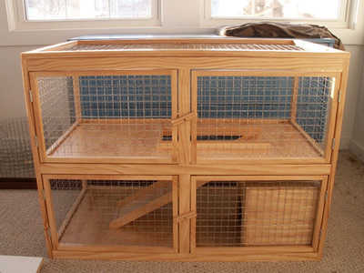 Custom-built two-level rabbit cage
